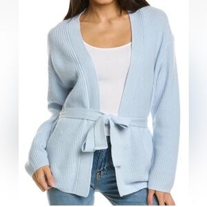 Tommy Bahama Ribbed 100%Cashmere Cardigan Open Front Belted Pockets Blue Sz XXS